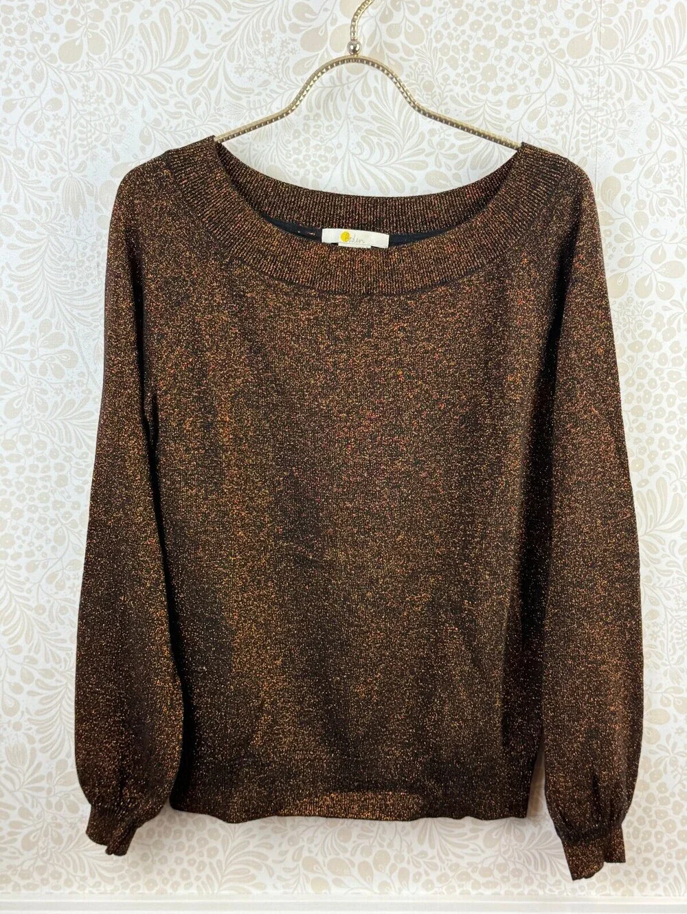 BODEN Mabel Boat Neck Copper Sparkle Relaxed Fit Lightweight Sweater - Size - 4